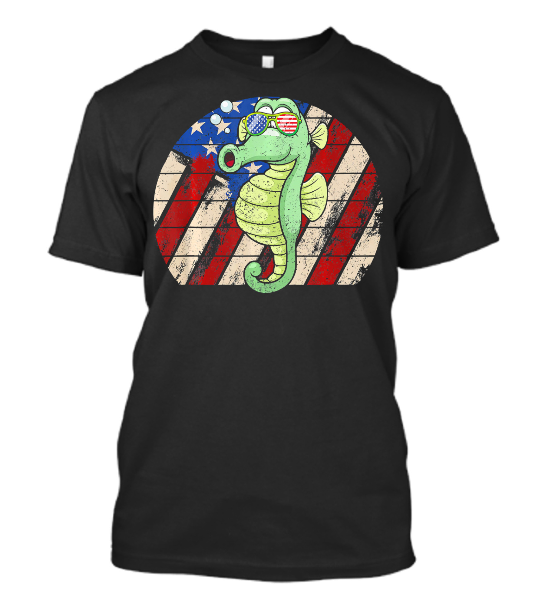 Seahorse Love Distressed American Flag Sunglasses U T-Shirt