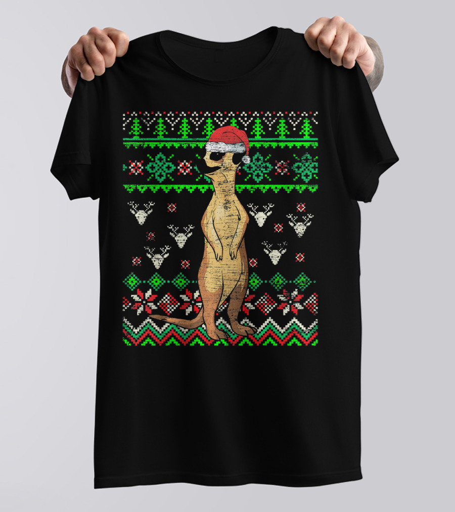 Ugly Christmas Meerkat Santa Hat Holiday T-Shirt