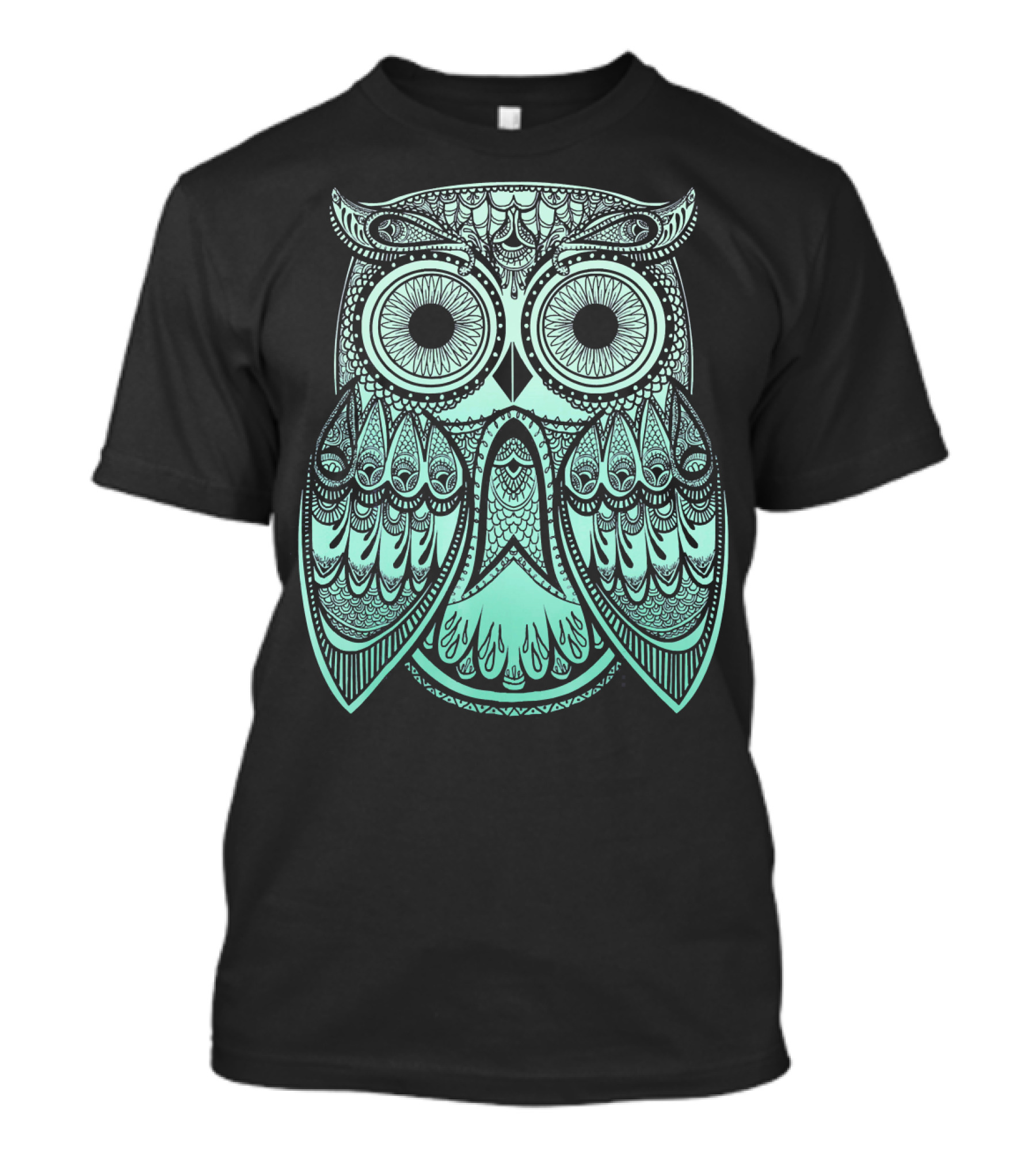 Teal Gradient Paisley Henna Owl Bohemian Mandala T-Shirt