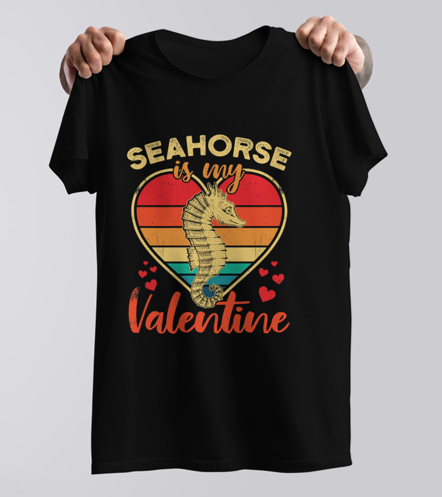 Seahorse Is My Valentine Vintage Heart T-Shirt