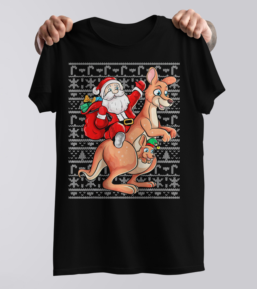 Santa Claus Riding Kangaroo With Christmas Gift In Australia T-Shirt