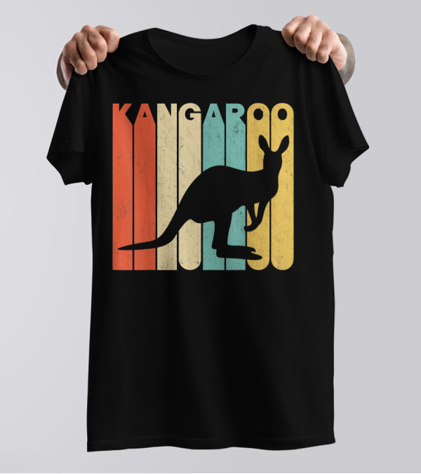 Kangaroo Vintage Retro Silhouette Color Blocks T-Shirt