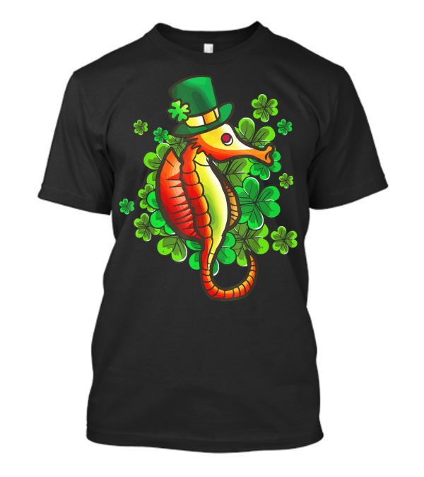 Seahorse Leprechaun Green Hat Clover Luck T-Shirt