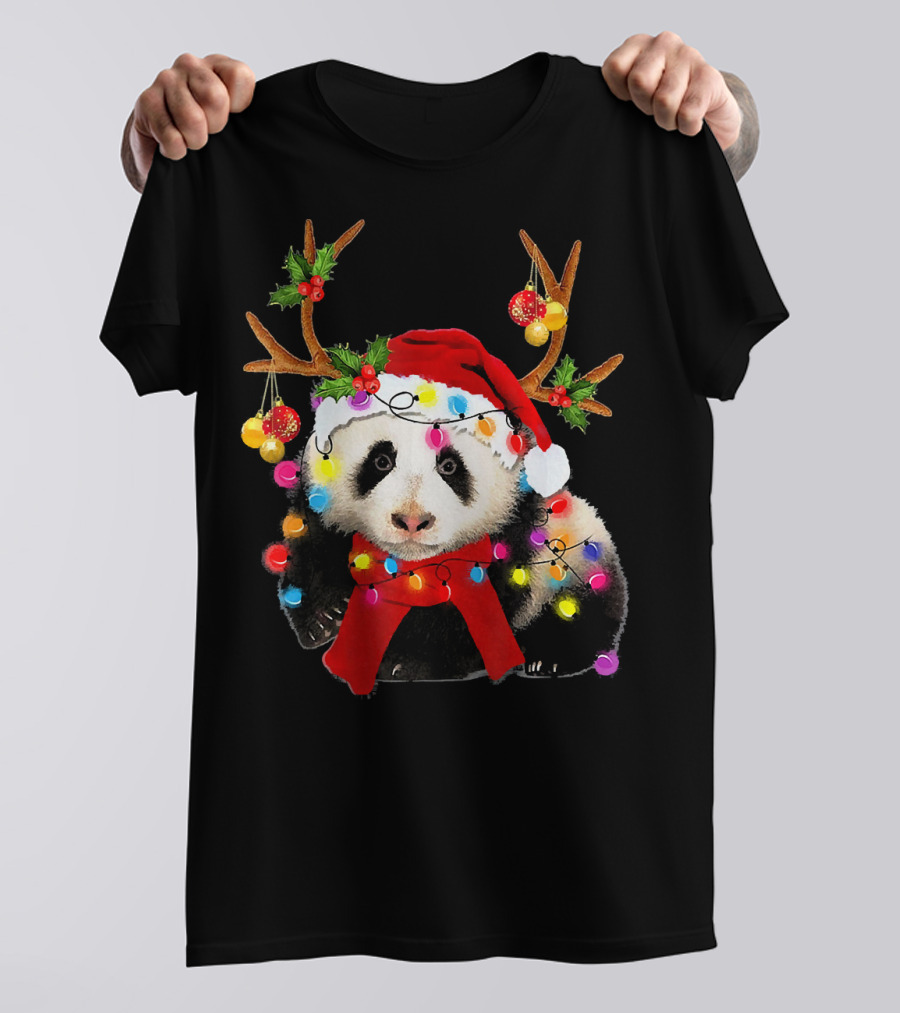 Santa Panda Gorgeous Reindeer Lights T-Shirt