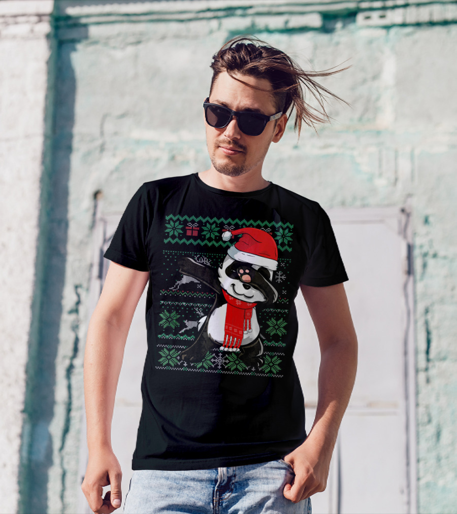Ugly Christmas Dabbing Panda Santa Hat Xmas T-Shirt
