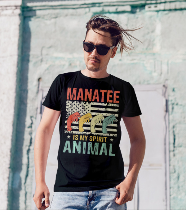 Manatee Is My Spirit Animal American Flag T-Shirt