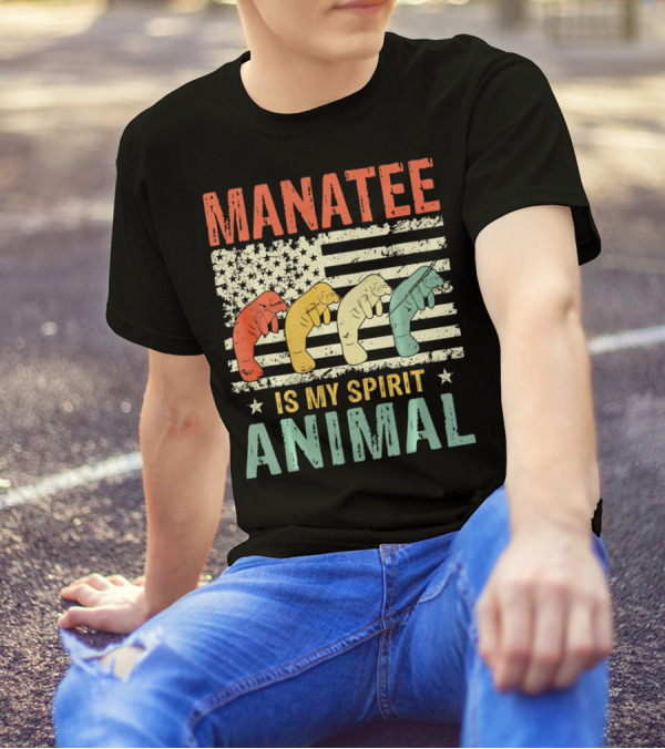 Manatee Is My Spirit Animal American Flag T-Shirt