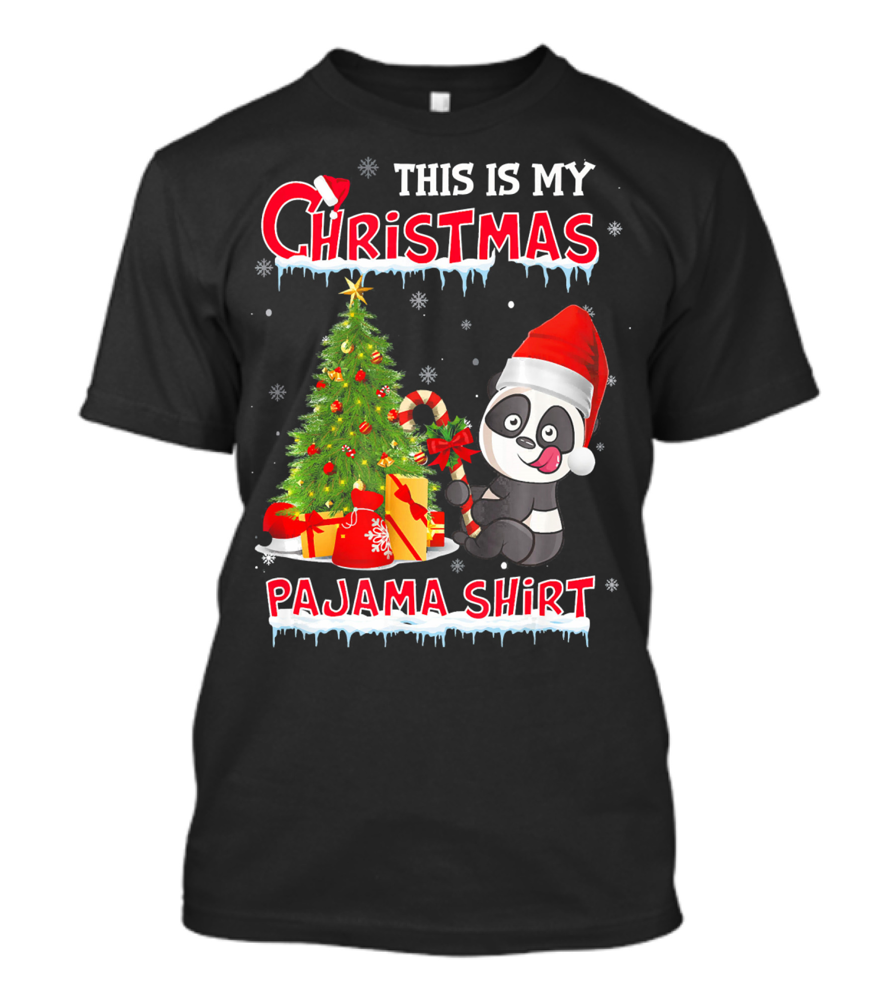 This Is My Christmas Pajama Shirt Funny Santa Panda With Christmas Tree And Gifts T-Shirt