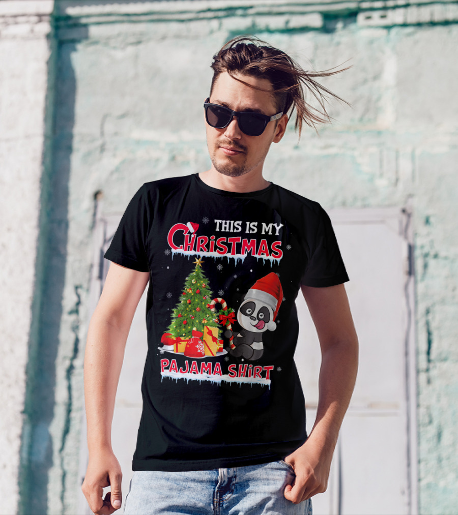 This Is My Christmas Pajama Shirt Funny Santa Panda With Christmas Tree And Gifts T-Shirt
