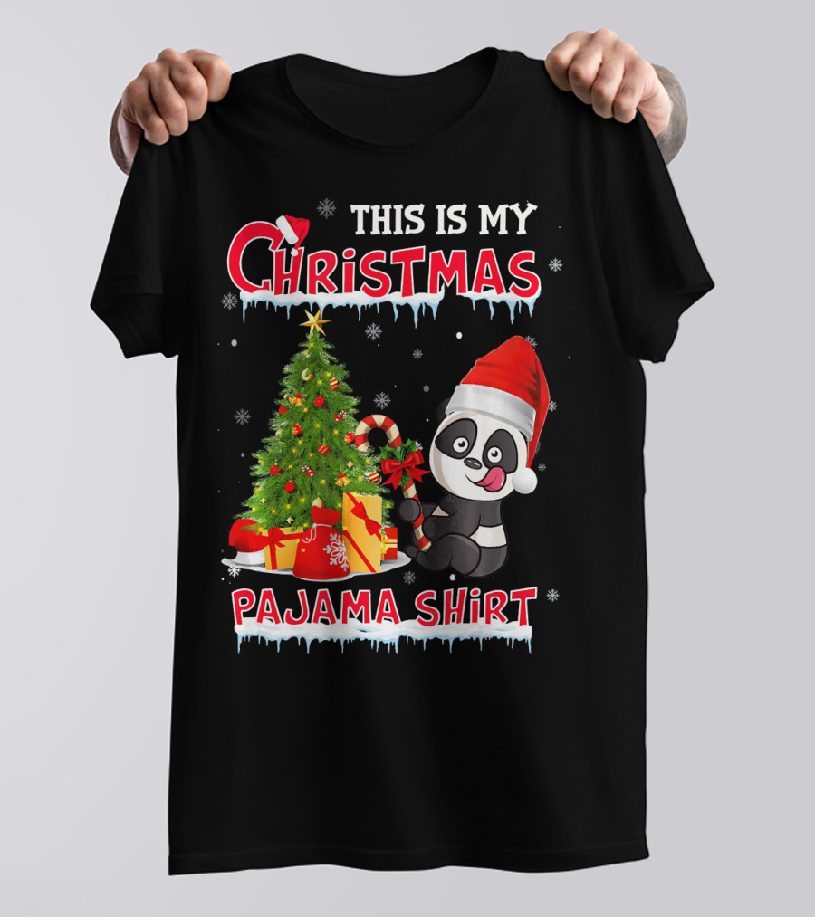 This Is My Christmas Pajama Shirt Funny Santa Panda With Christmas Tree And Gifts T-Shirt