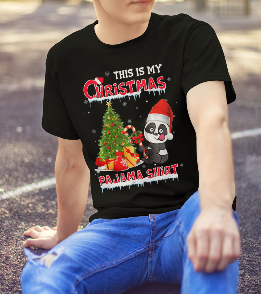 This Is My Christmas Pajama Shirt Funny Santa Panda With Christmas Tree And Gifts T-Shirt