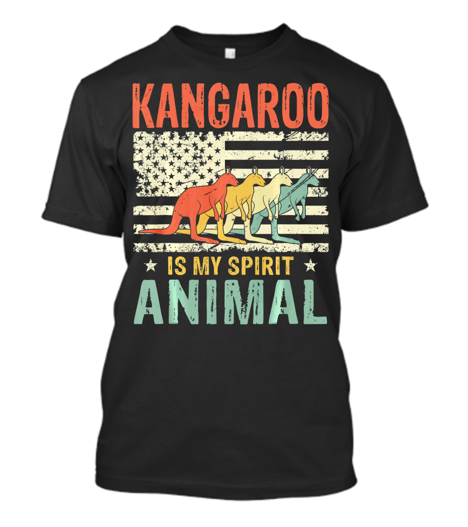 Kangaroo Is My Spirit Animal Retro American Flag T-Shirt