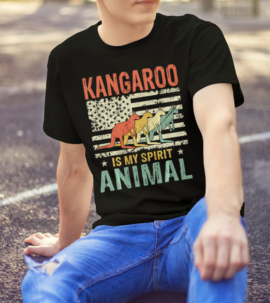 Kangaroo Is My Spirit Animal Retro American Flag T-Shirt