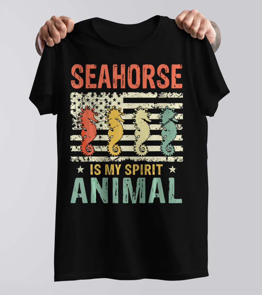 Vintage Seahorse Is My Spirit Animal Flag Retro Colors T-Shirt