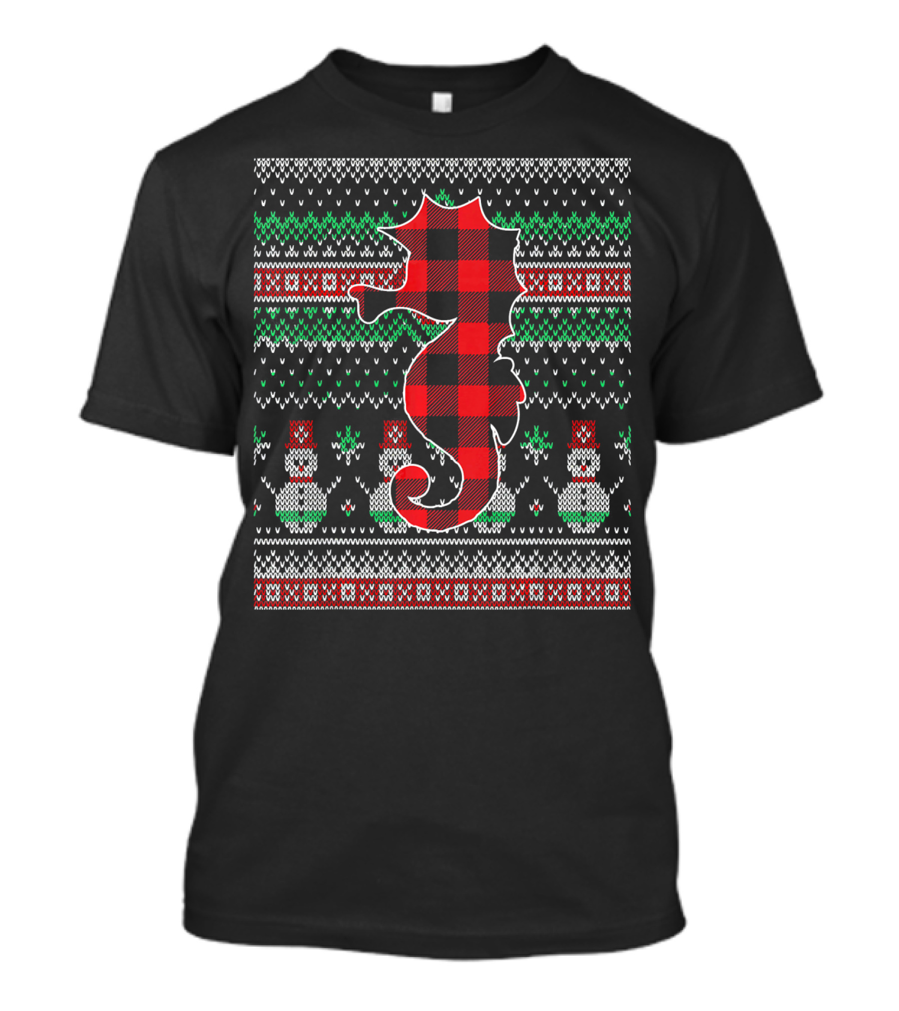 Seahorse Red Plaid Christmas Snowman Pattern Funny Match T-Shirt
