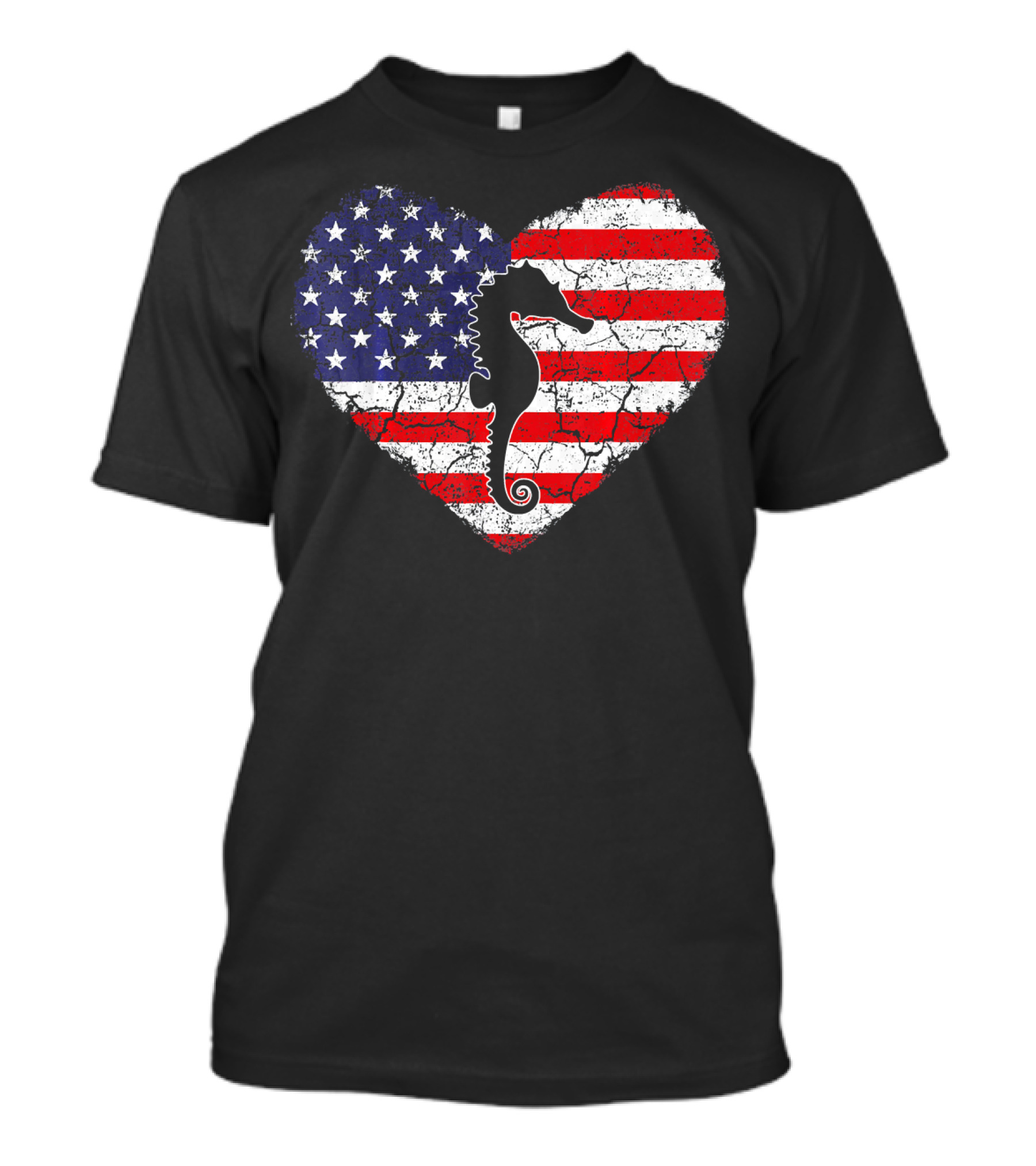 Heart-Shaped Seahorse Vintage American Flag T-Shirt