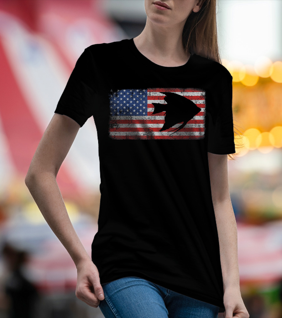 Vintage Retro American Flag Angelfish T-Shirt