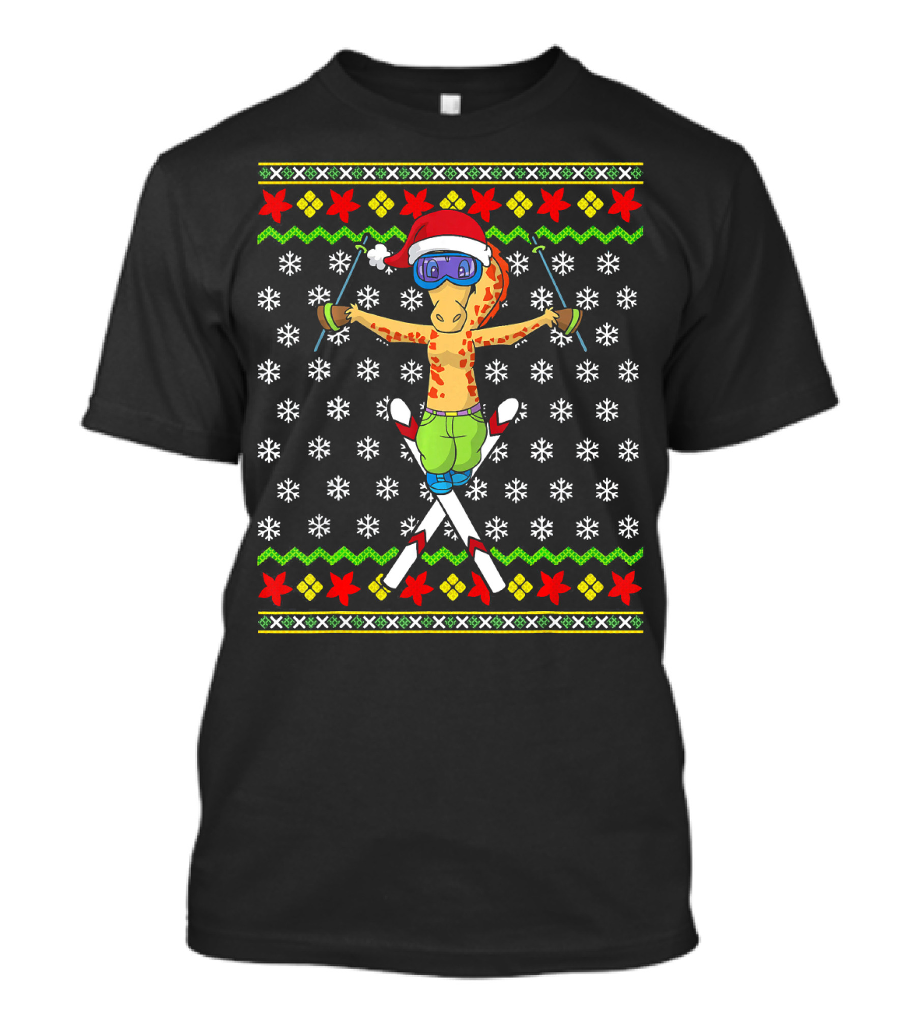 Skiing Giraffe Santa Ugly Christmas Ski T-Shirt
