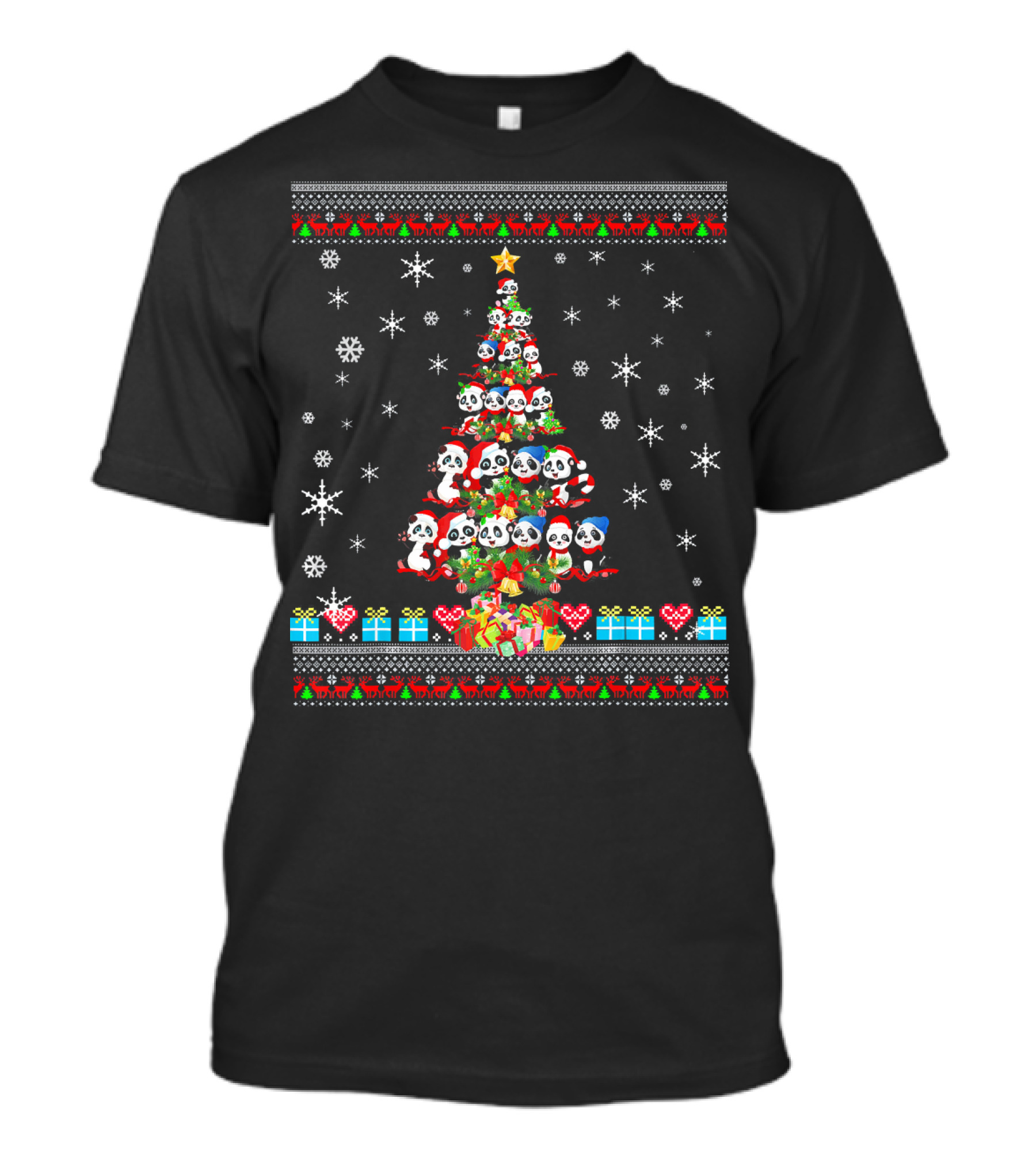 Ugly Christmas Tree Panda Lovers Snowflakes And Presents T-Shirt