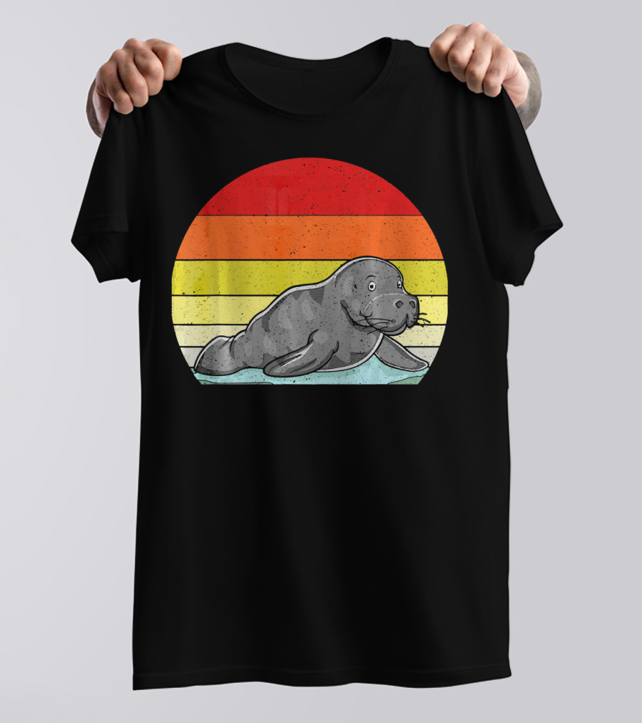 Retro Sunset Manatee Animal Lover Zookeeper T-Shirt