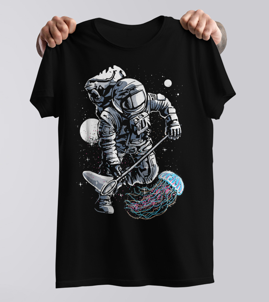 Astronaut Catching Space Jellyfish In The Cosmos T-Shirt