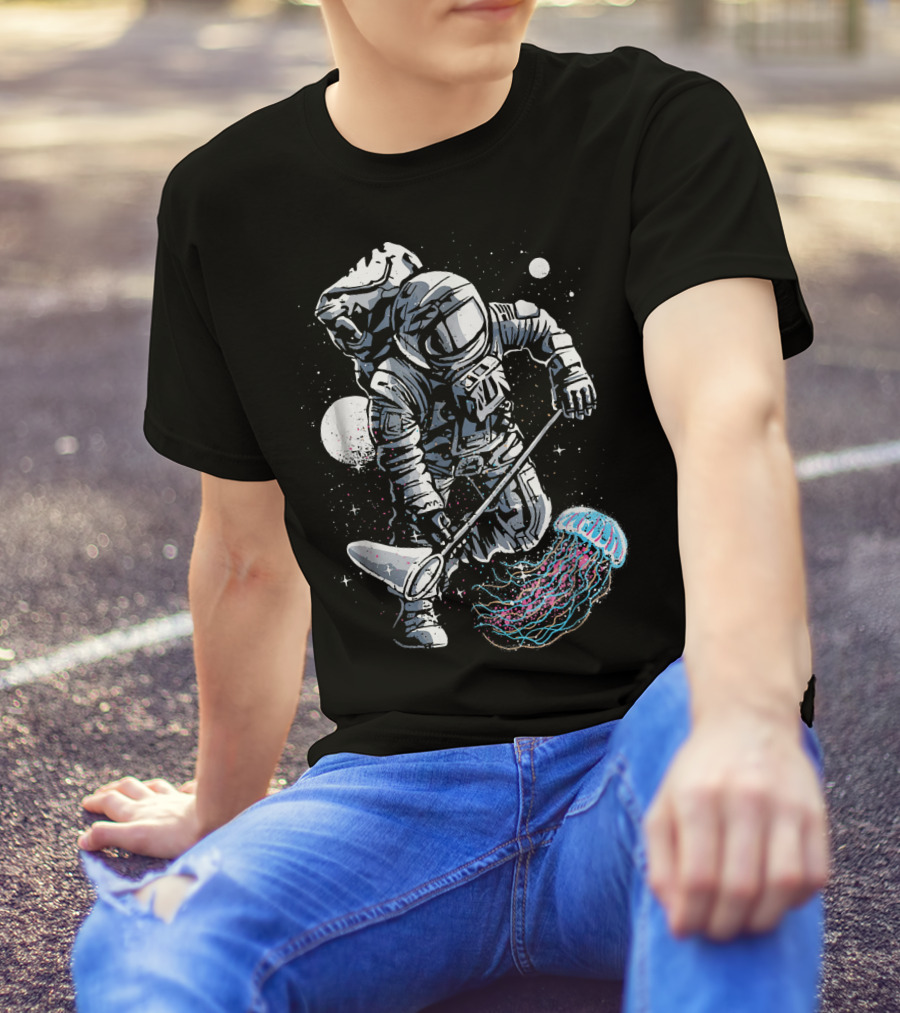 Astronaut Catching Space Jellyfish In The Cosmos T-Shirt