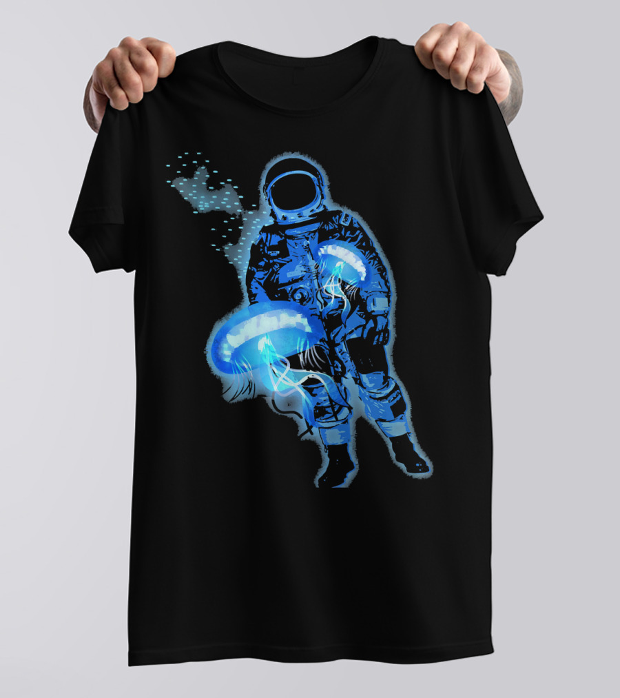 Space Jellyfish Encounters Galactic Explorer Astronaut T-Shirt