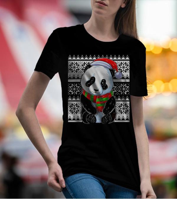 Ugly Christmas Cute Panda Santa Hat Festive T-Shirt