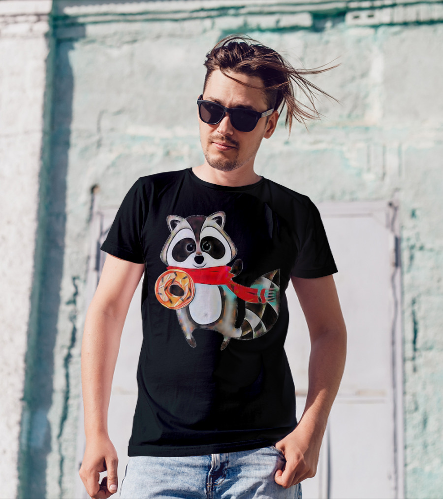 Trash Panda Raccoon With Scarf And Donut T-Shirt