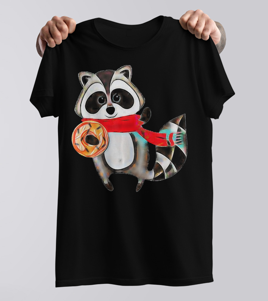 Trash Panda Raccoon With Scarf And Donut T-Shirt