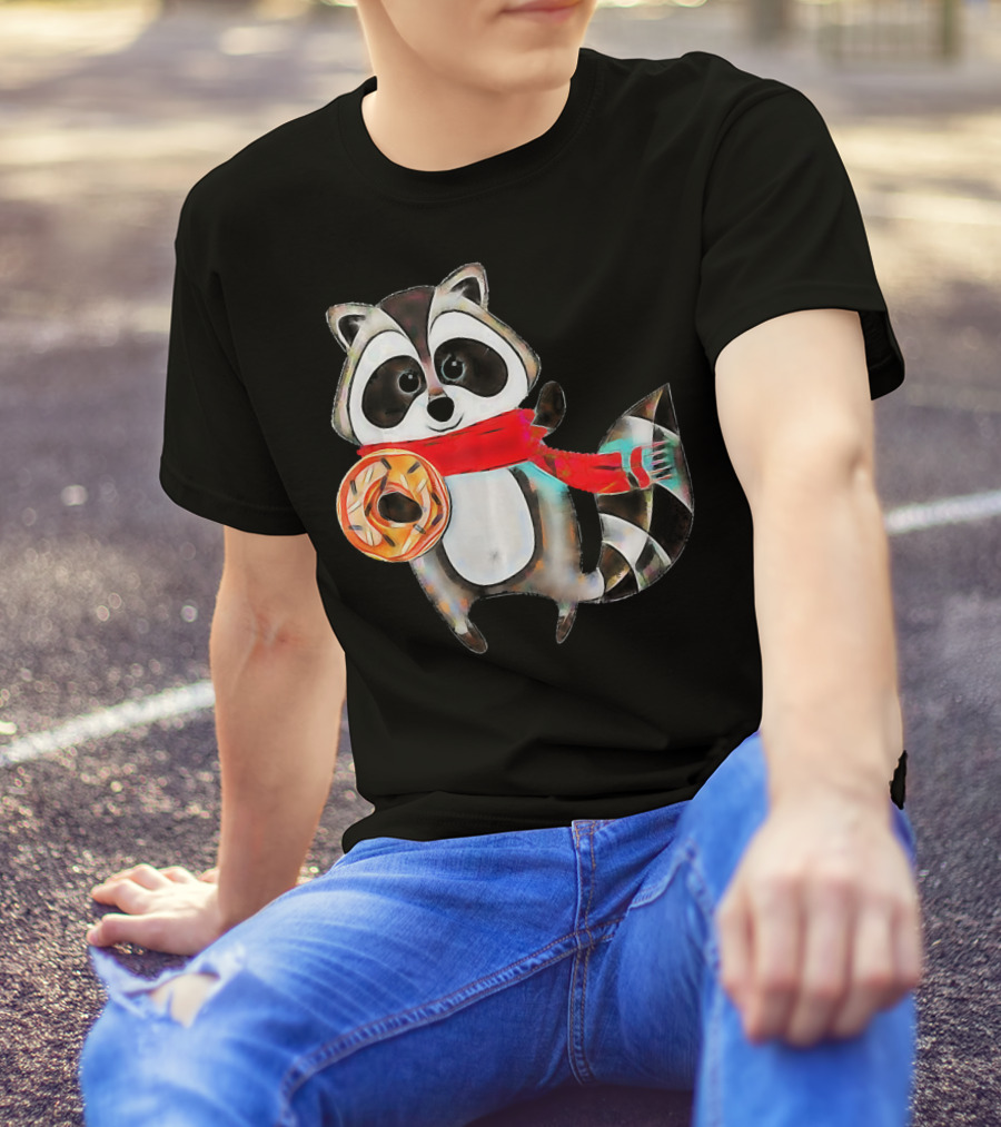 Trash Panda Raccoon With Scarf And Donut T-Shirt