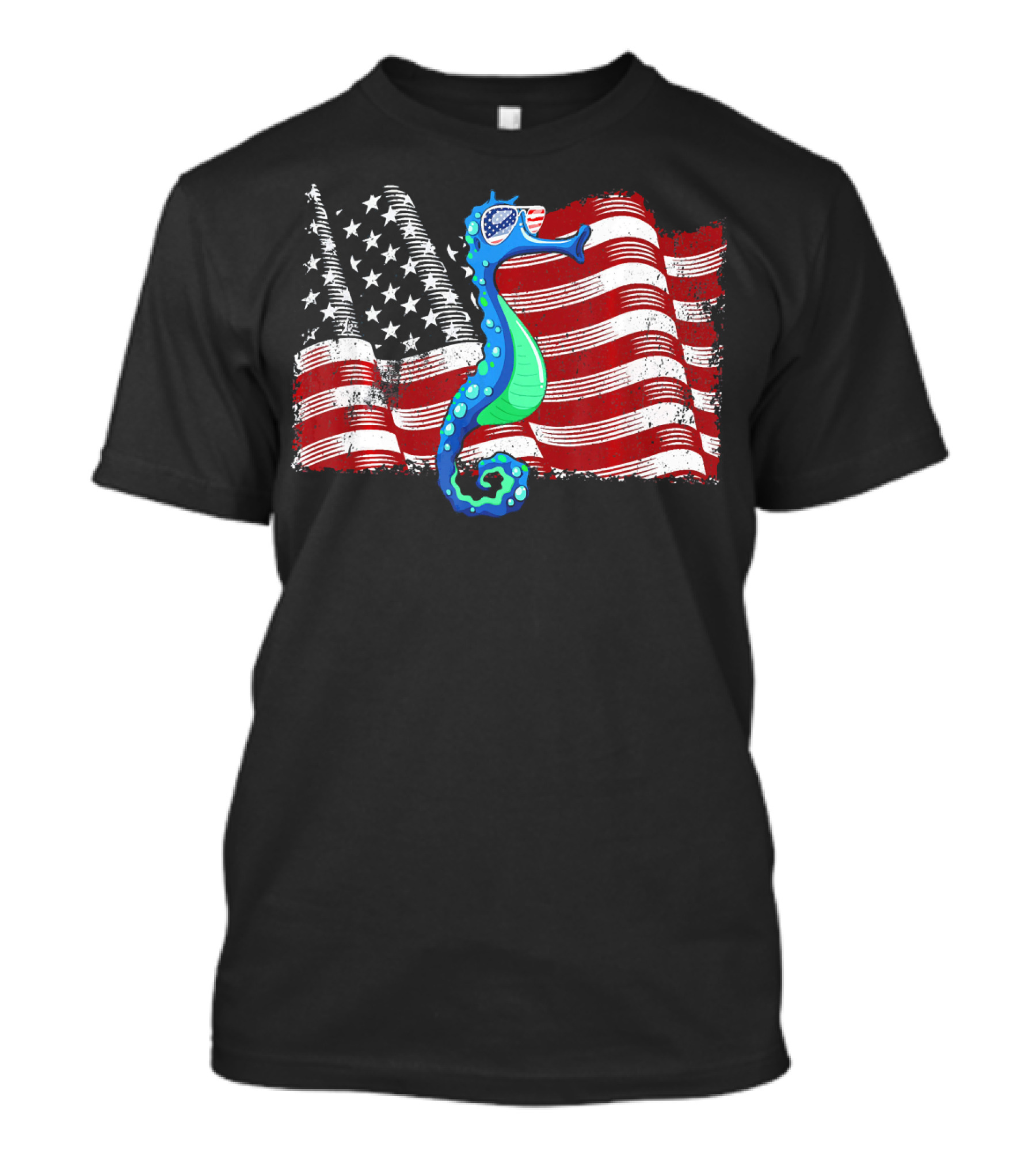Seahorse American Flag Patriotic 4th Of July T-Shirt