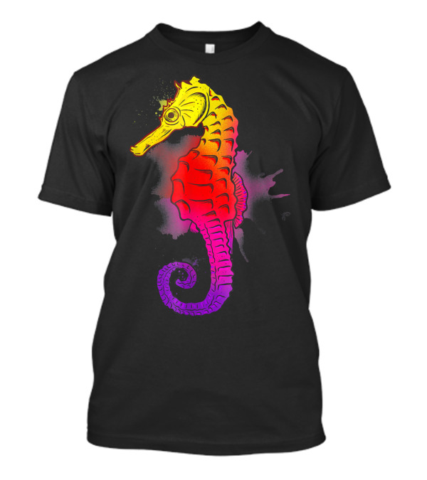 Seahorse Watercolors Neon Gradient Sea Life T-Shirt
