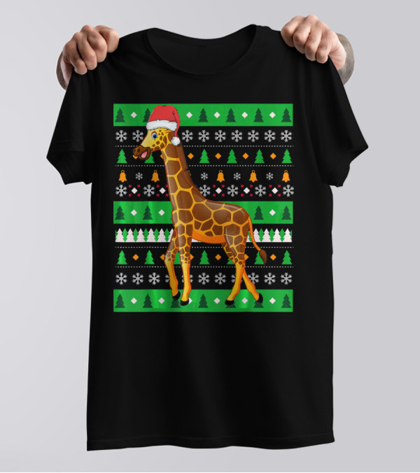 Zookeeper Africa Animal Giraffe Santa Christmas T-Shirt