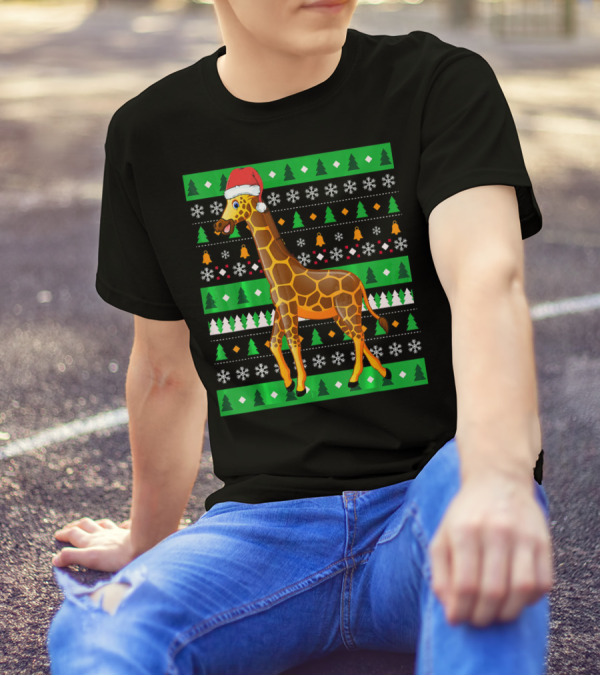 Zookeeper Africa Animal Giraffe Santa Christmas T-Shirt