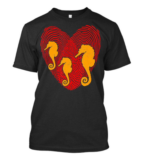 Valentines Day Seahorse Heart Love Valen Fingerprint T-Shirt