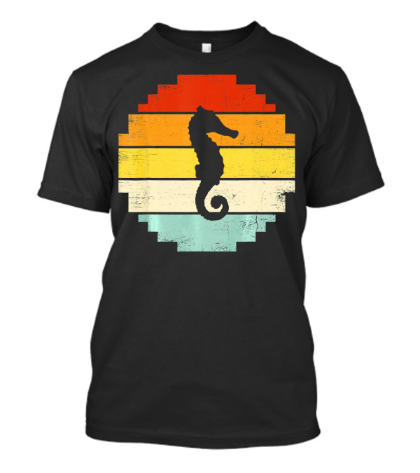 Retro Vintage Seahorse Animal Lover Pixelated Sunset T-Shirt