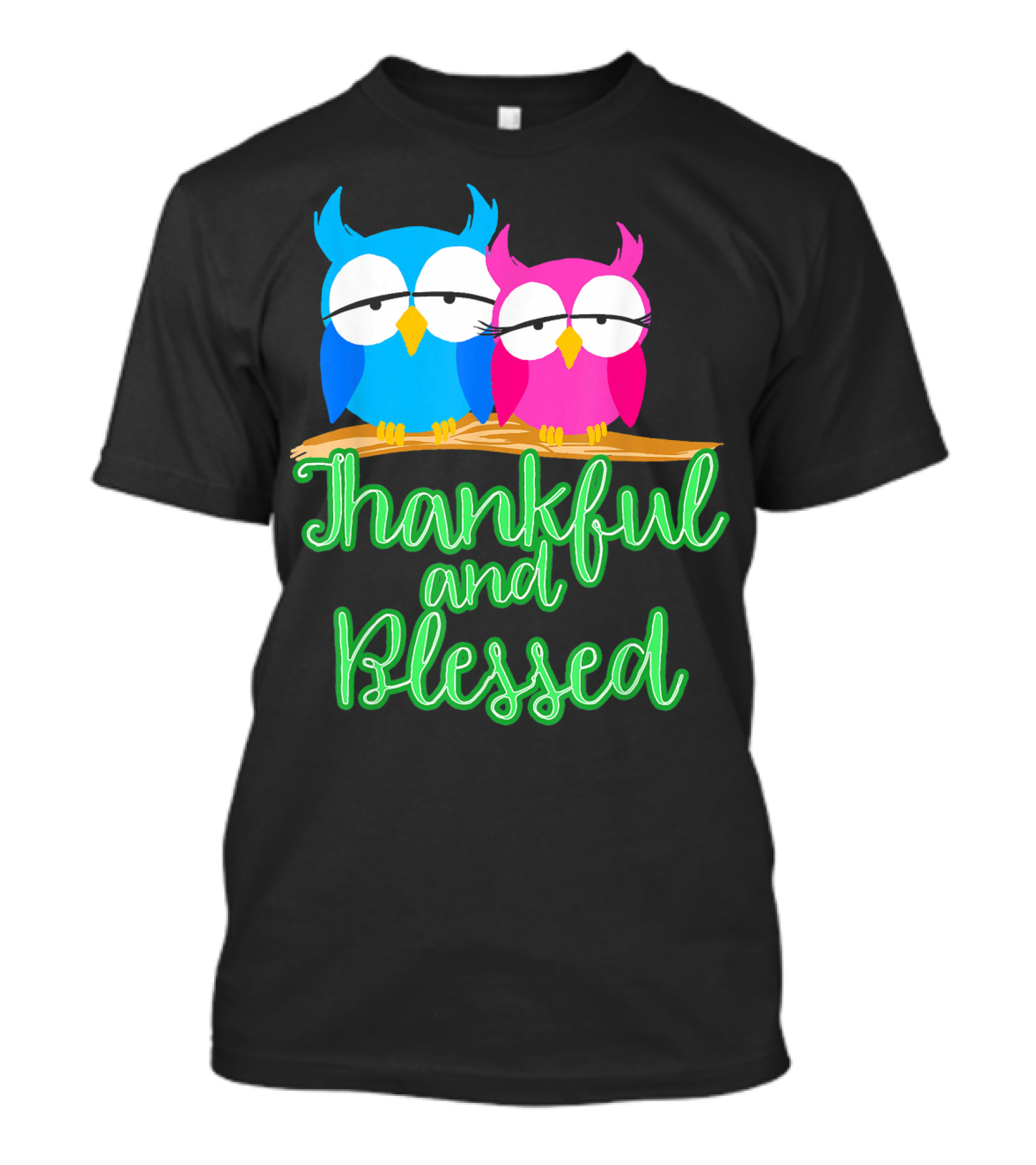 Thankful And Blessed Cute Colorful Owls Hoot Couple T-Shirt