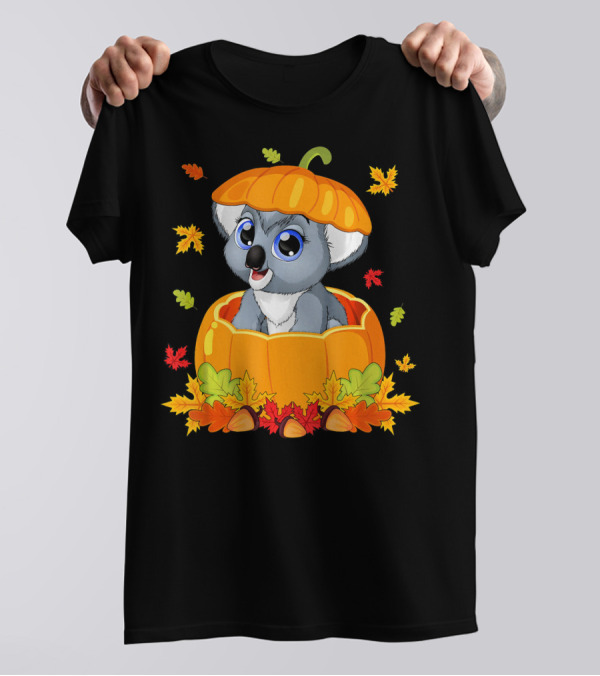 Thanksgiving Koala In Pumpkin With Autumn Leaves T-Shirt