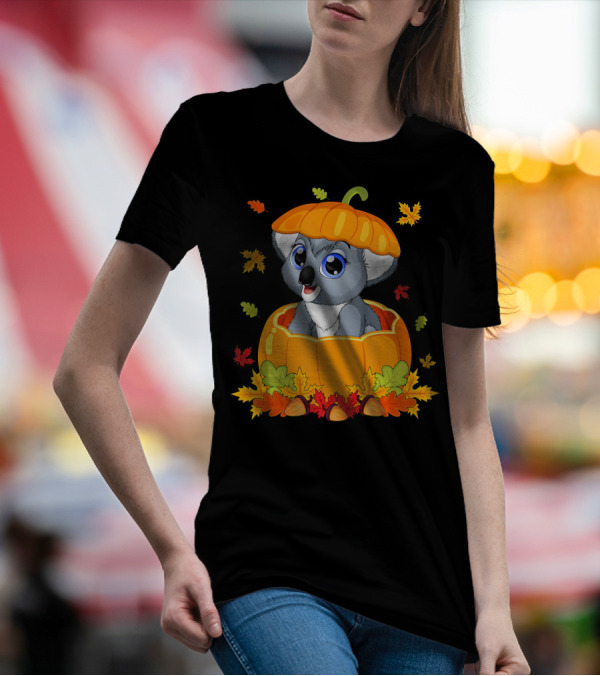 Thanksgiving Koala In Pumpkin With Autumn Leaves T-Shirt