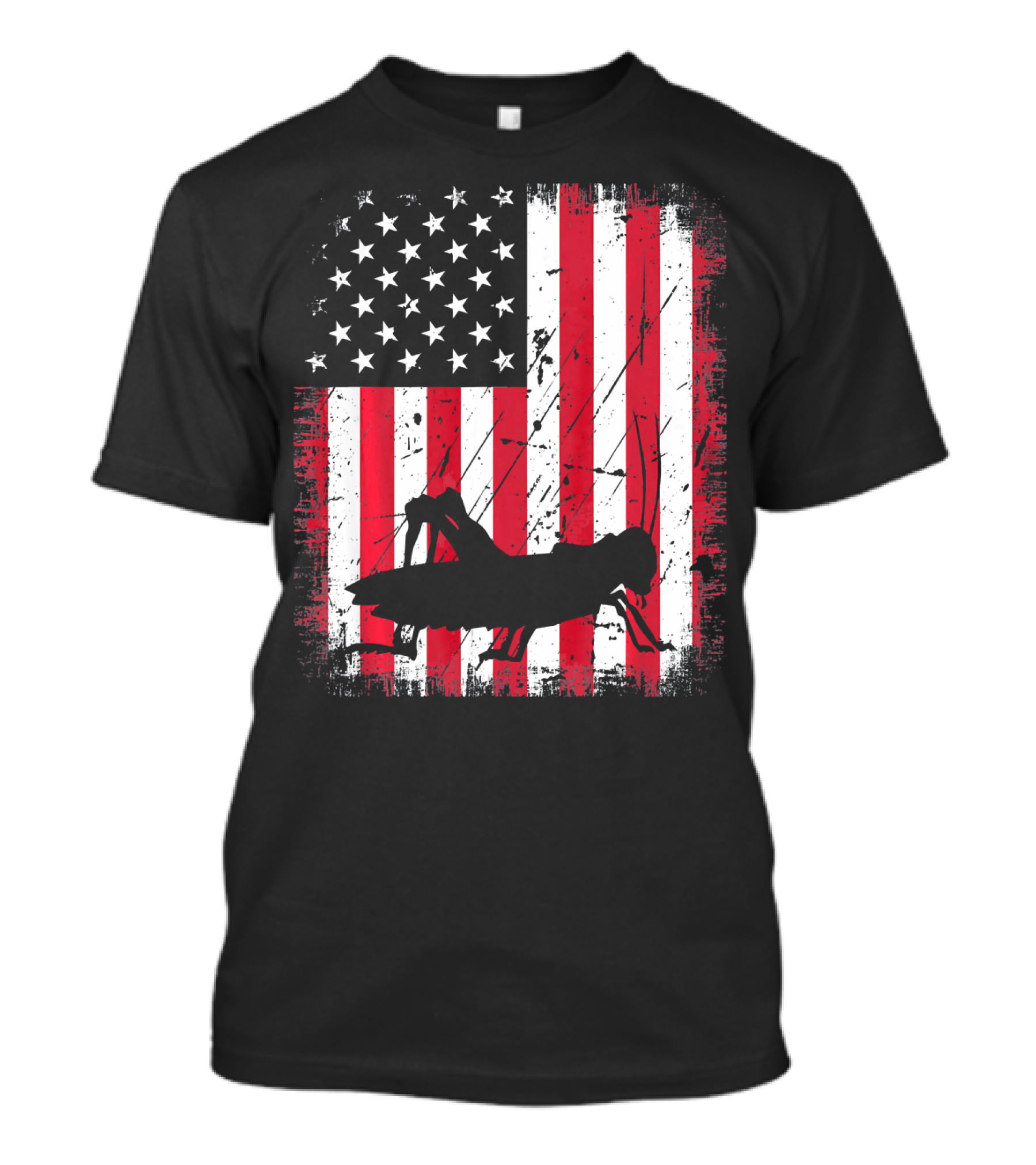 Retro Vintage Grasshopper On Distressed American Flag Background T-Shirt