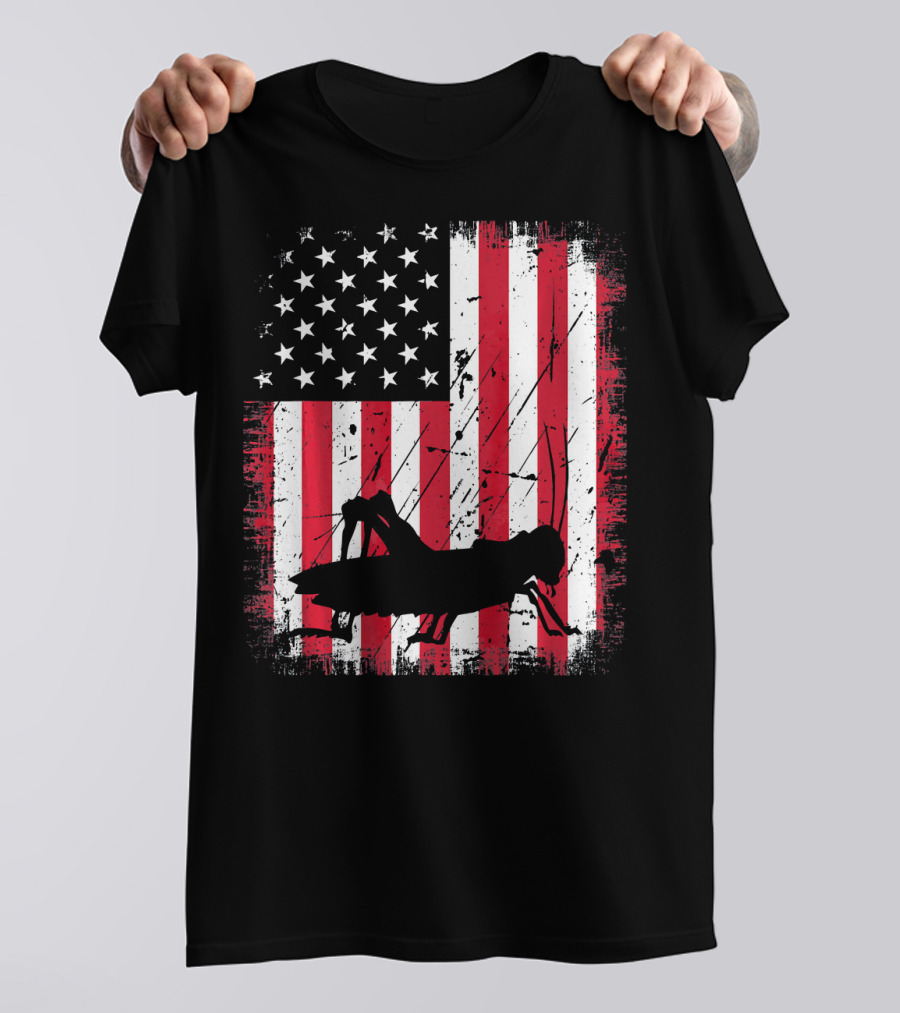 Retro Vintage Grasshopper On Distressed American Flag Background T-Shirt