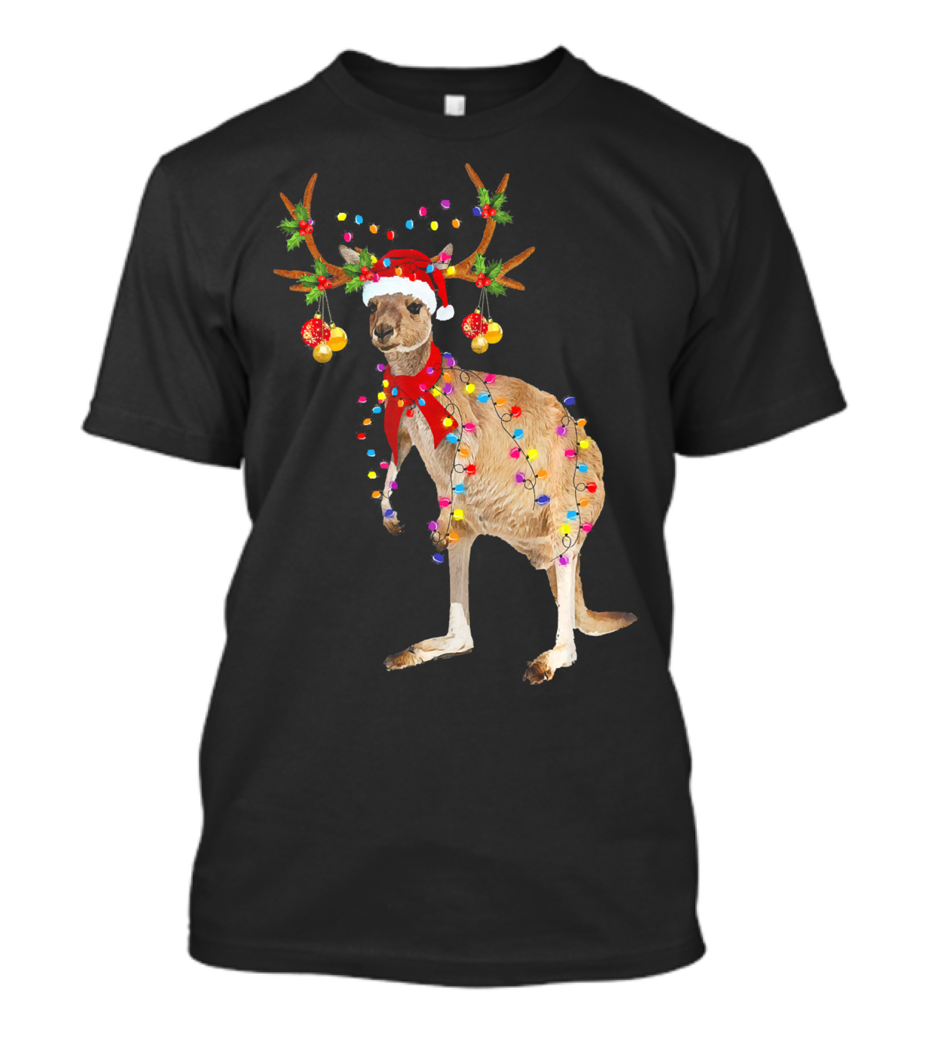 Kangaroo With Christmas Lights And Reindeer Antlers T-Shirt
