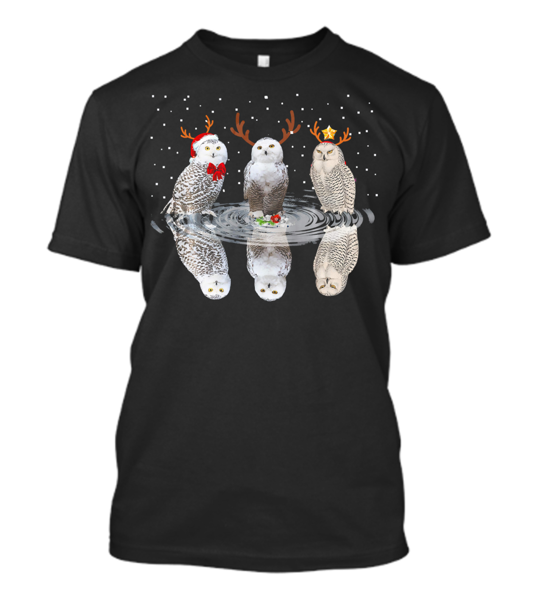 Three Owl Christmas Matching Family Group With Santa Hats And Reindeer Antlers Snowflakes T-Shirt