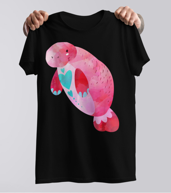 Valentines Day Cute Heart Manatee Kids School T-Shirt