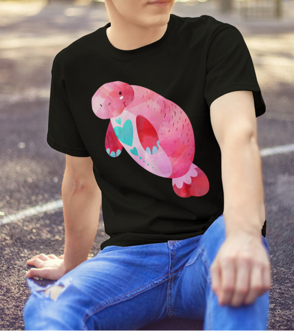 Valentines Day Cute Heart Manatee Kids School T-Shirt