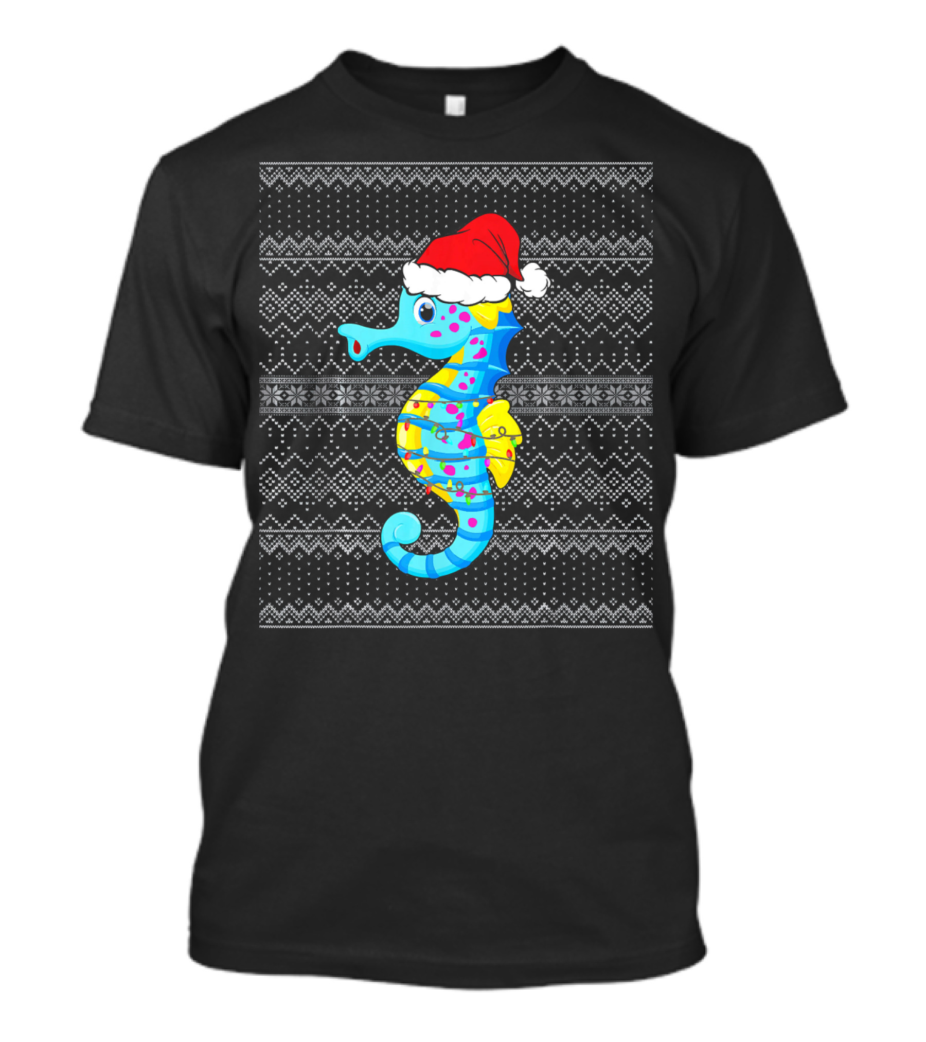Seahorse Santa Ugly Christmas Light T-Shirt