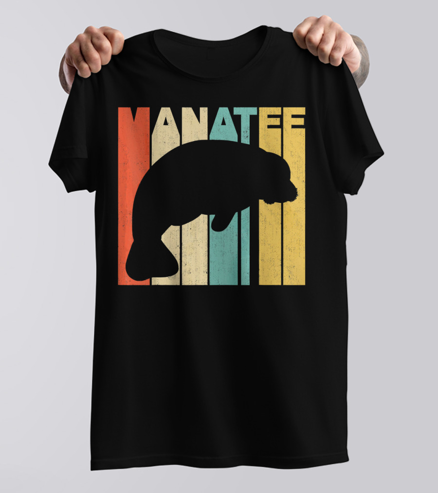Vintage Striped Manatee Retro T-Shirt