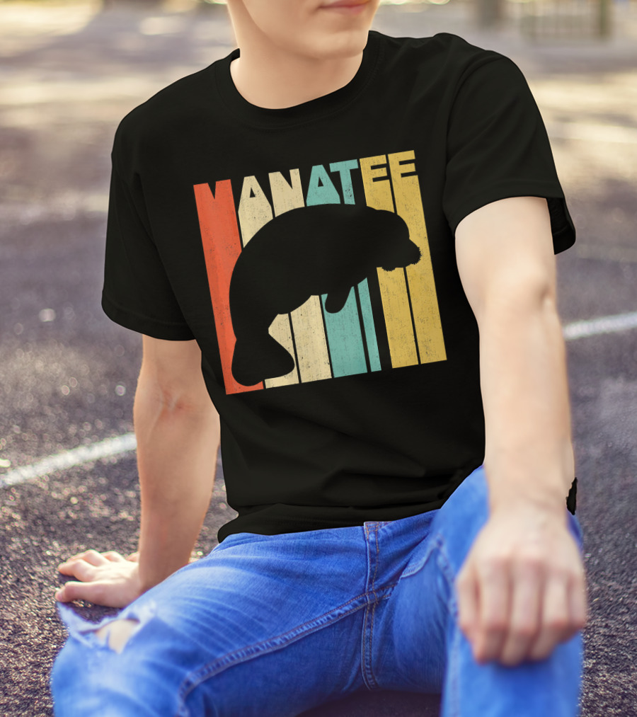 Vintage Striped Manatee Retro T-Shirt