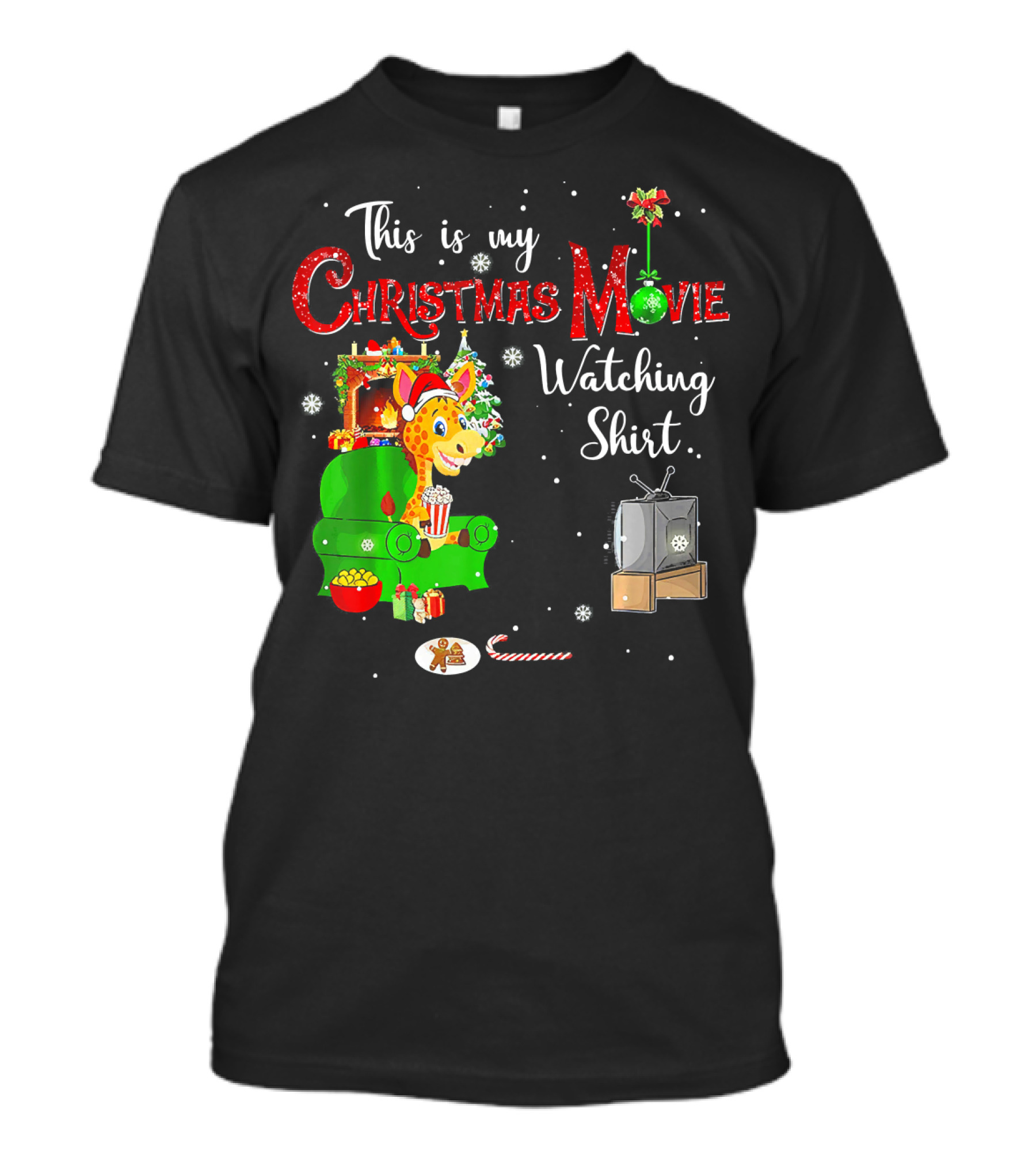 Christmas Movie Watching Shirt With Festive Reindeer By Fireplace T-Shirt